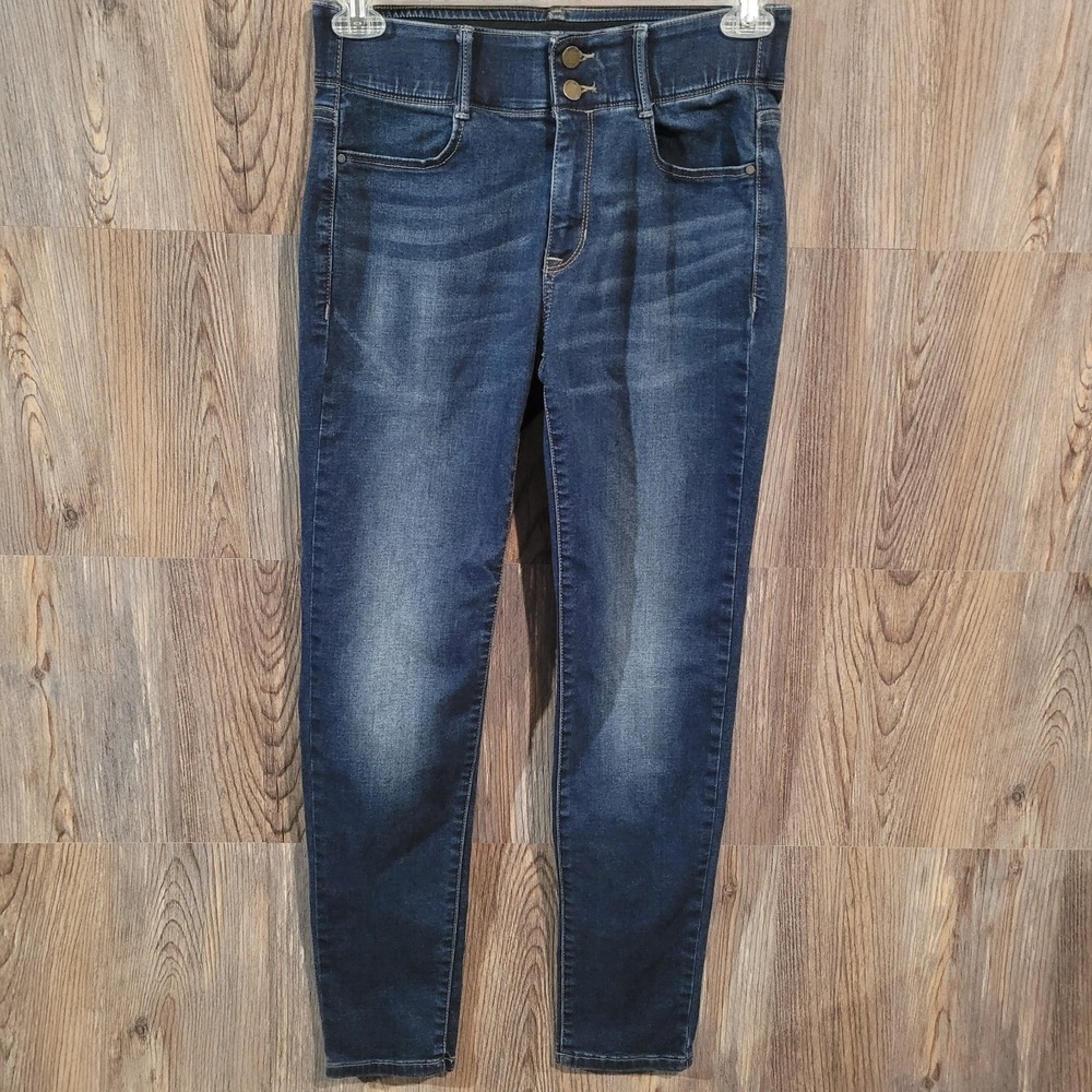 APT 9 Tummy Control Straight Jeans Size 8 x 29 Dark Wash Mid Rise Elastic Waist